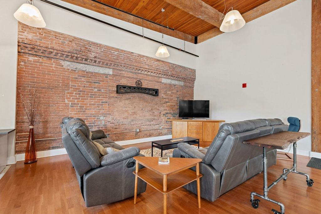Interior, Living room, Pendant Lights, Stone Walls, Wooden Beams, Wooden Ceilings, Wood Texture Flooring