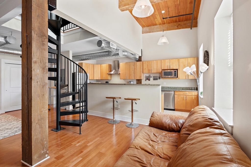 Interior, Kitchen, Living room, Stainless Steel Appliances, Wooden Ceilings, Wood Texture Flooring