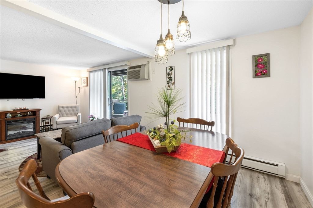 Dining room, Interior, Pendant Lights, Wood Texture Flooring