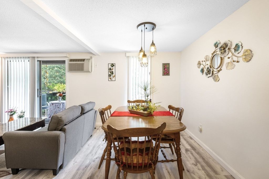 Dining room, Interior, Pendant Lights, Wood Texture Flooring