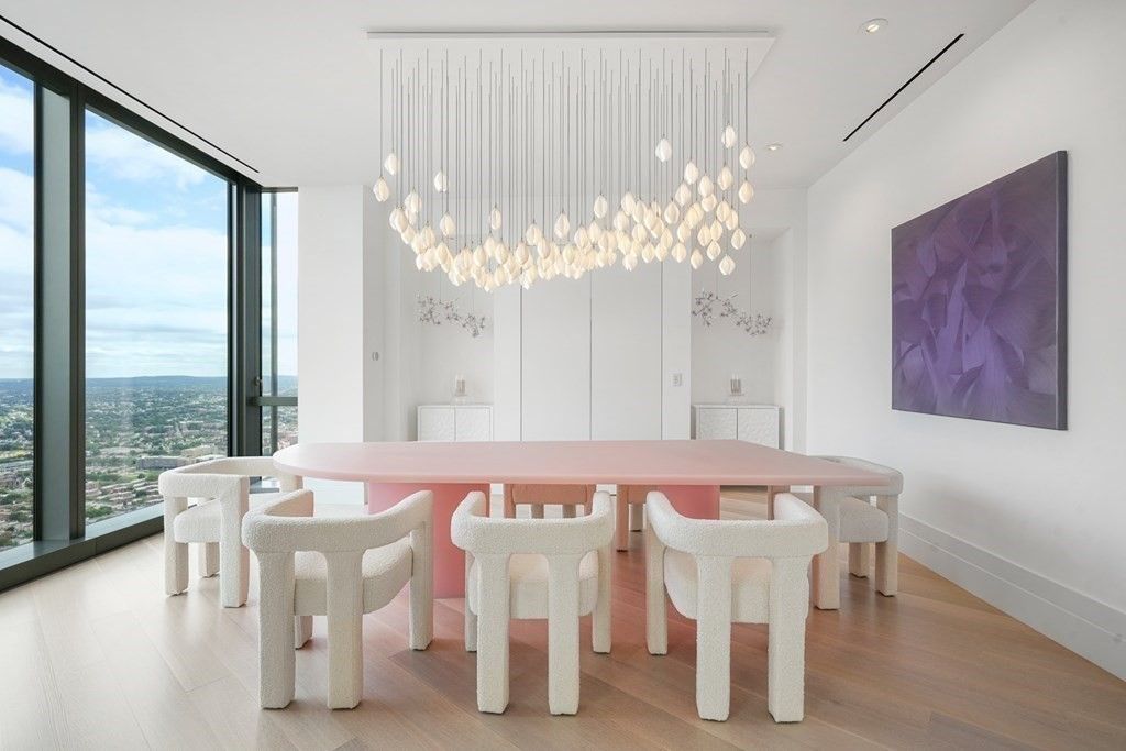 Dining room, Interior, Pendant Lights, Recessed Lighting, Wood Texture Flooring