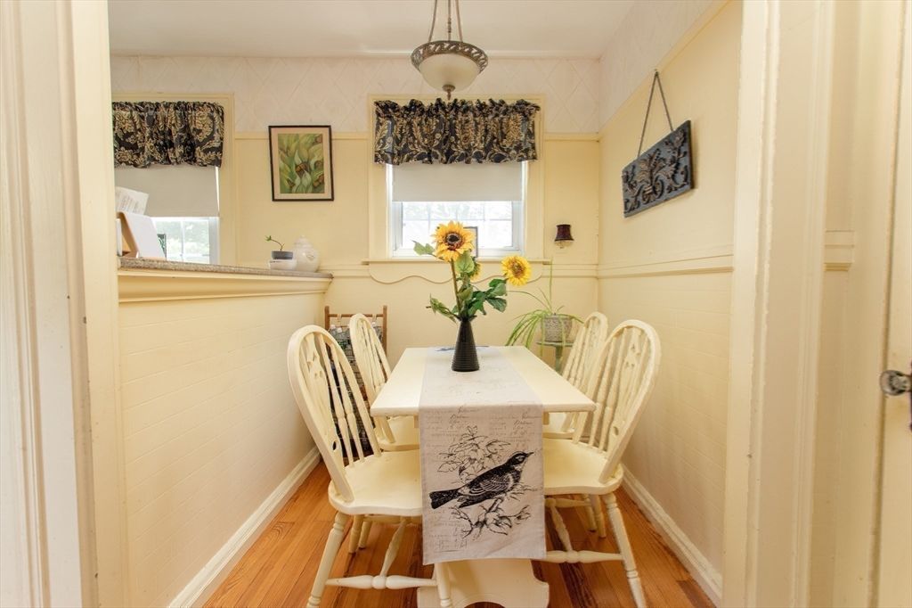 Dining room, Interior, Pendant Lights, Wood Texture Flooring