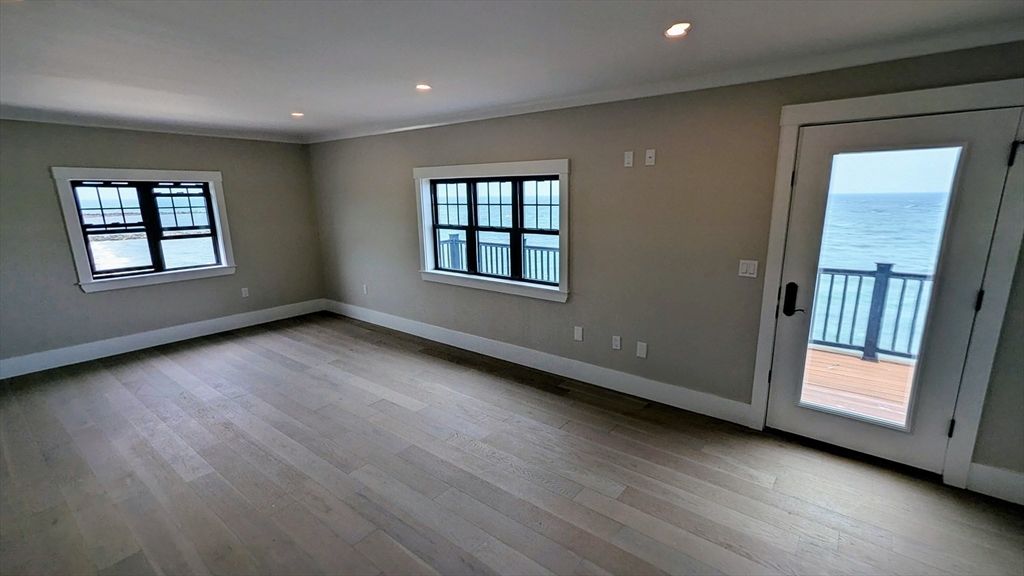 Empty room, Interior, Recessed Lighting, Water, Wood Texture Flooring