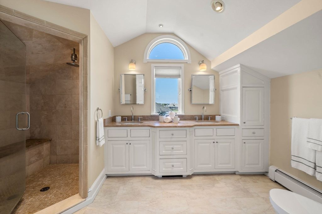 Bathroom, Dual Sink Vanities, Glass Shower, Interior, Recessed Lighting