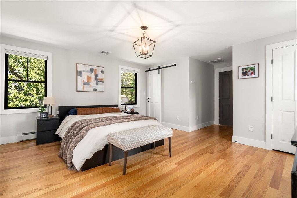 Bedroom, Interior, Pendant Lights, Wood Texture Flooring