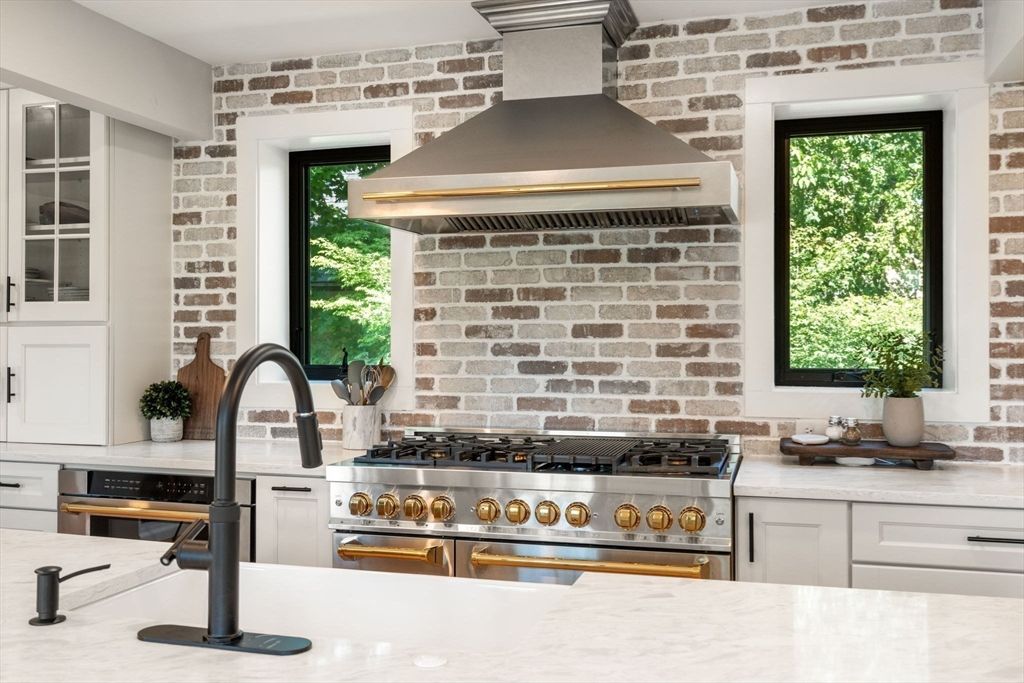 Interior, Kitchen, Stainless Steel Appliances, Stone Walls
