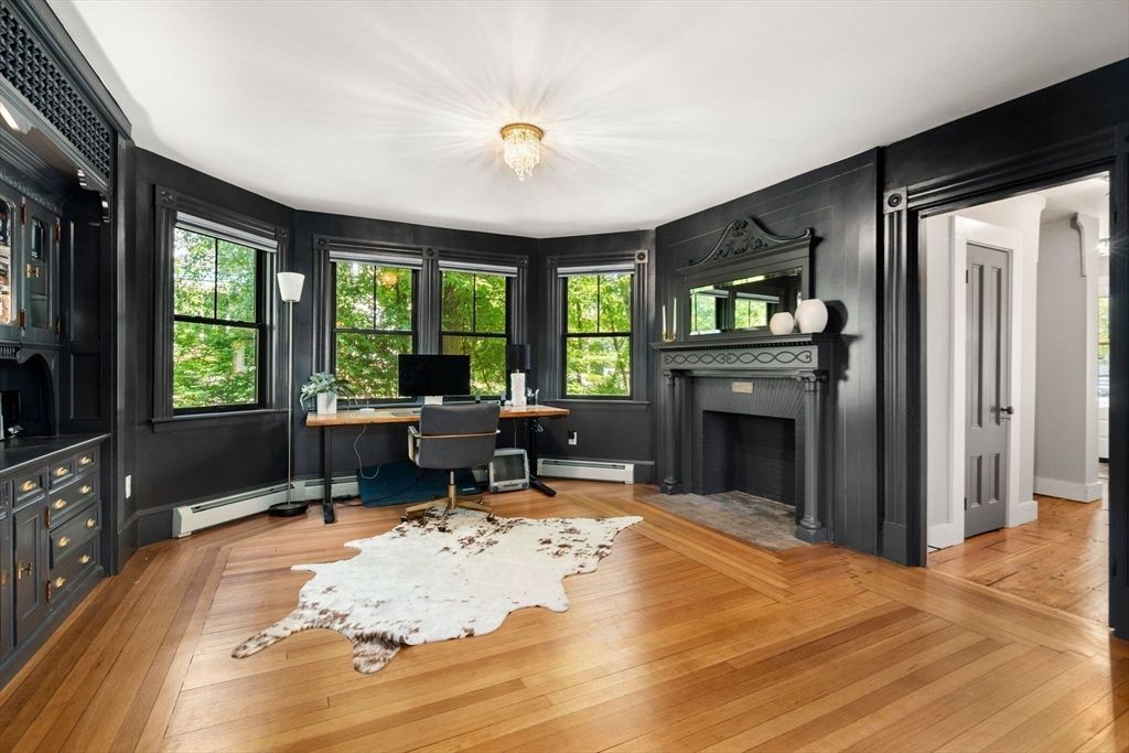 Fireplace, Home Office, Interior, Wood Texture Flooring