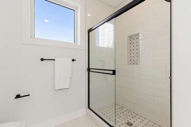 Bathroom, Glass Shower, Interior, Recessed Lighting