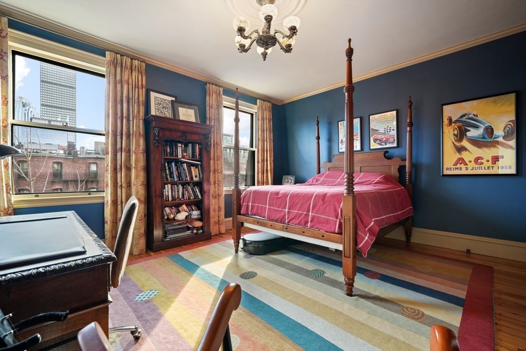 Bedroom, Chandelier, Interior, Wood Texture Flooring