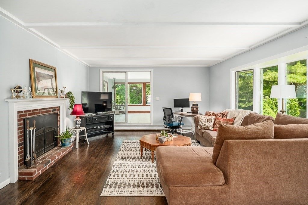 Fireplace, Home Office, Interior, Living room, Wood Texture Flooring