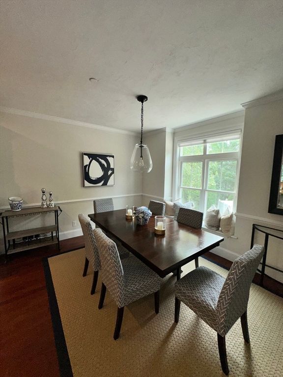 Dining room, Interior, Pendant Lights, Wood Texture Flooring