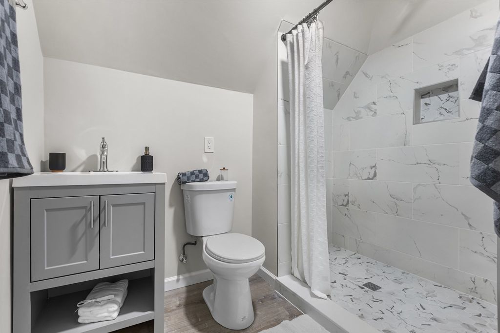 Bathroom, Interior, Marble Walls, Wood Texture Flooring