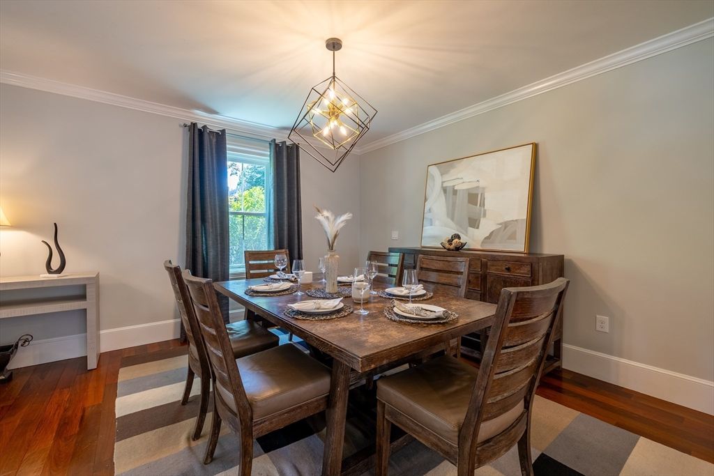Dining room, Interior, Pendant Lights, Wood Texture Flooring