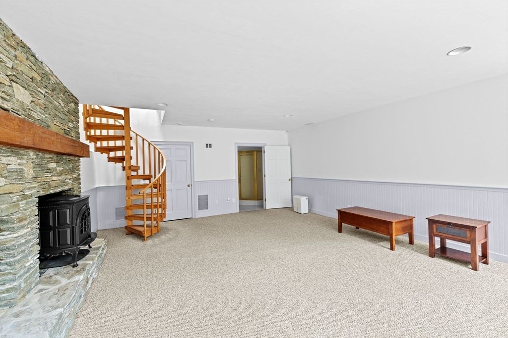 Fireplace, Interior, Recessed Lighting, Stone Walls