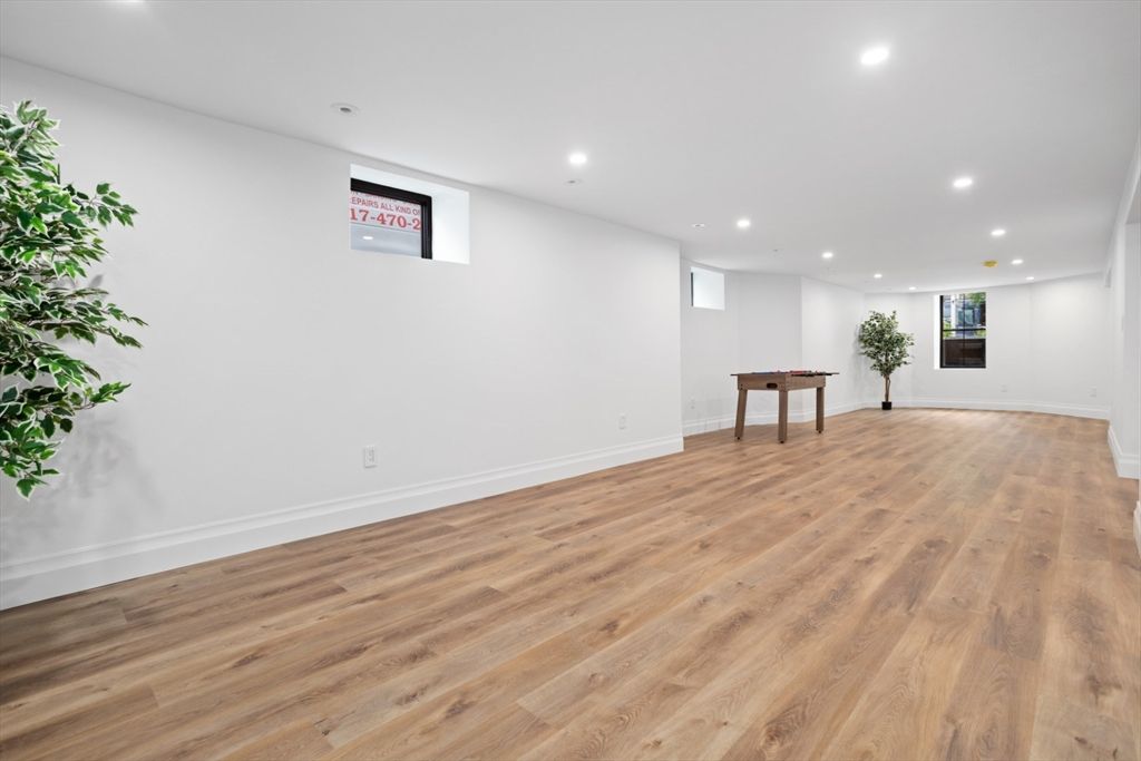 Empty room, Game Room, Interior, Recessed Lighting, Wood Texture Flooring