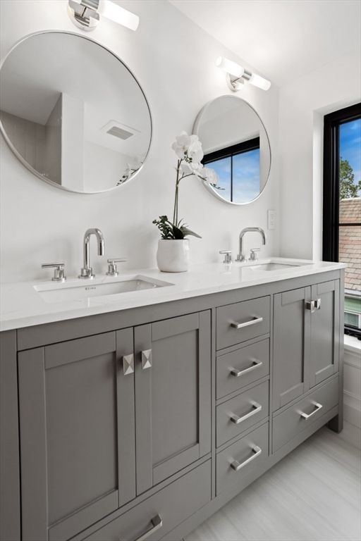 Bathroom, Dual Sink Vanities, Interior, Wood Texture Flooring