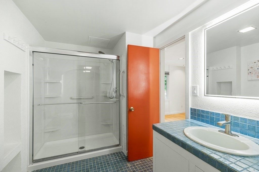 Bathroom, Glass Shower, Interior, Recessed Lighting, Tile Countertops