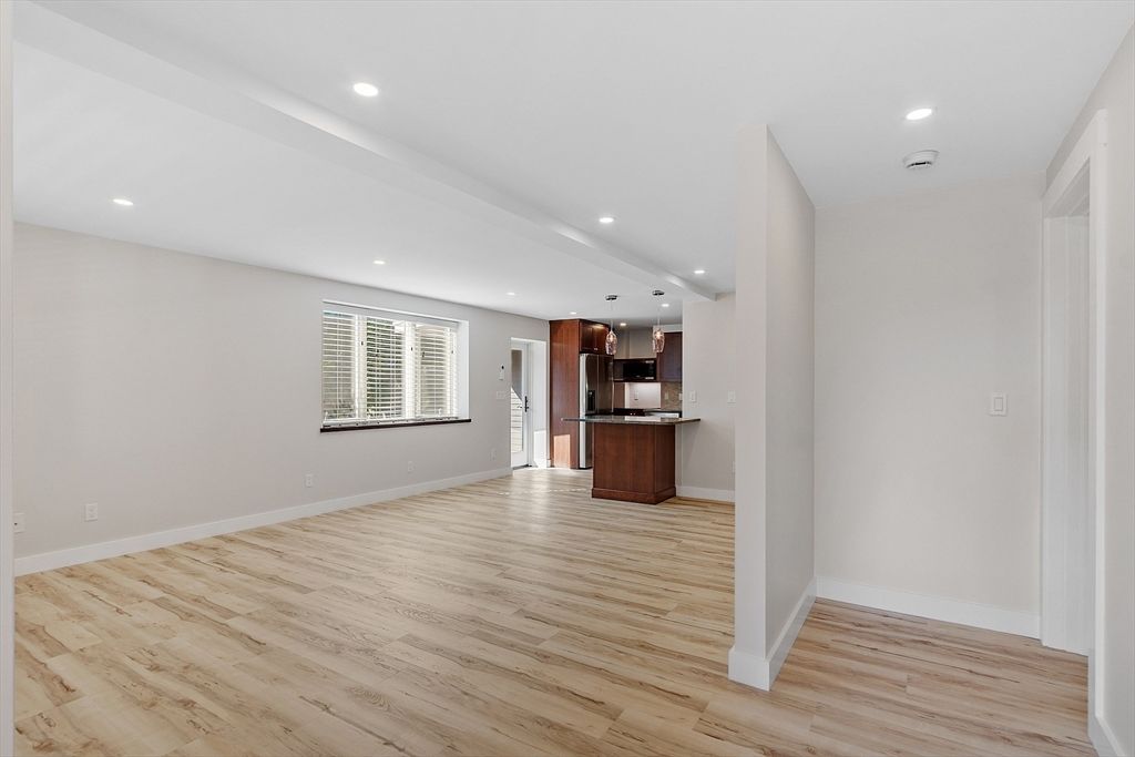 Empty room, Interior, Kitchen, Recessed Lighting, Wood Texture Flooring