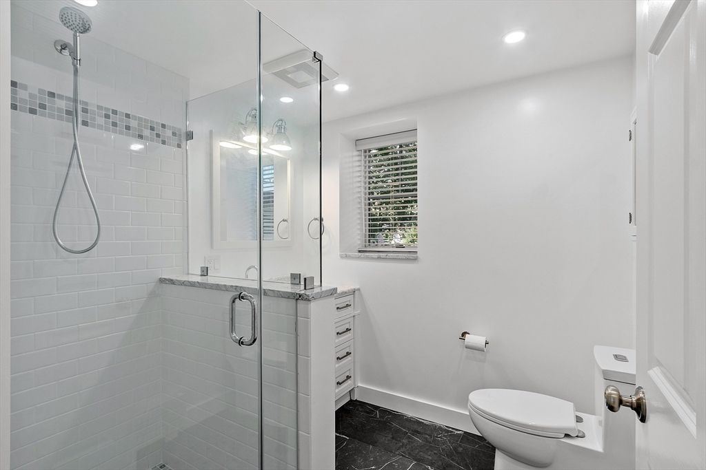 Bathroom, Glass Shower, Interior, Marble, Recessed Lighting
