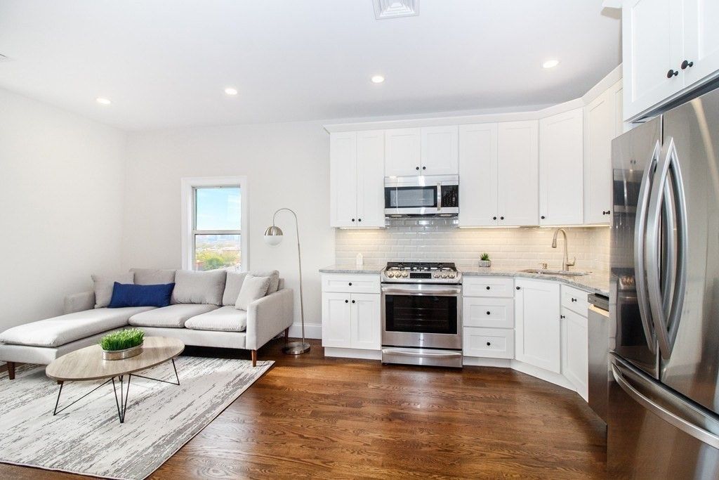 Interior, Kitchen, Living room, Recessed Lighting, Stainless Steel Appliances, Wood Texture Flooring