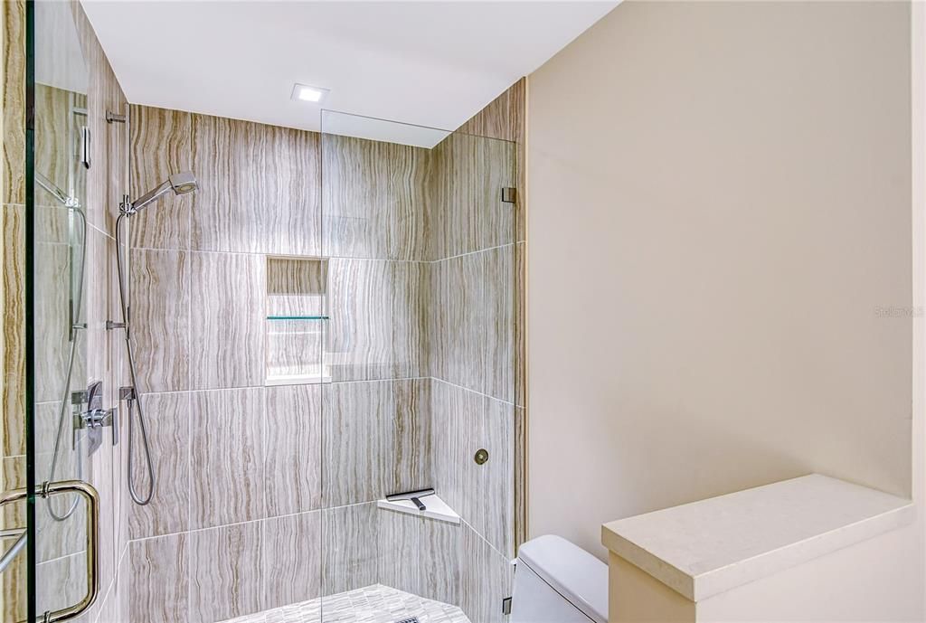Bathroom, Glass Shower, Interior, Recessed Lighting