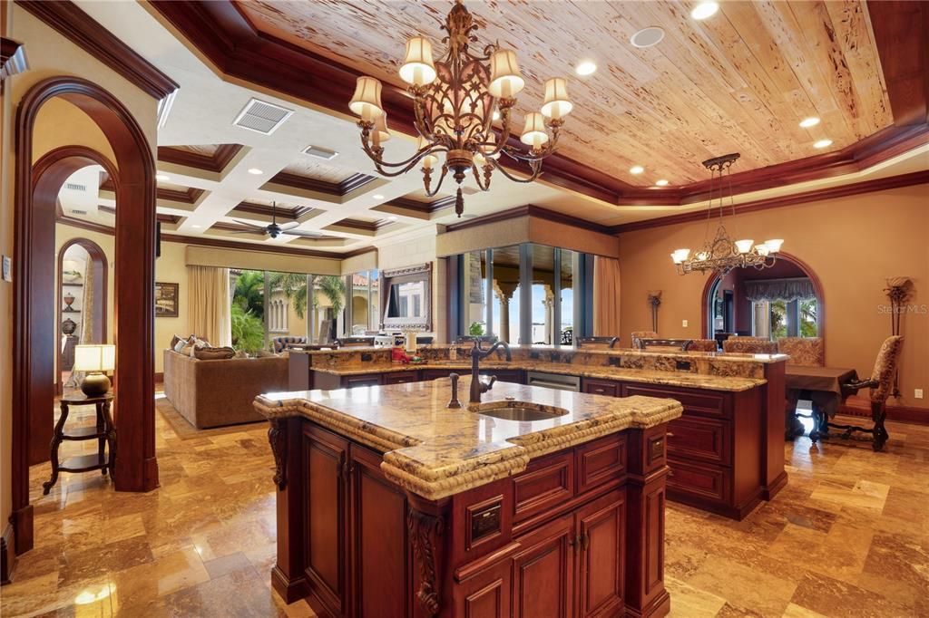 Chandelier, Dining room, Interior, Living room, Recessed Lighting, Wooden Ceilings
