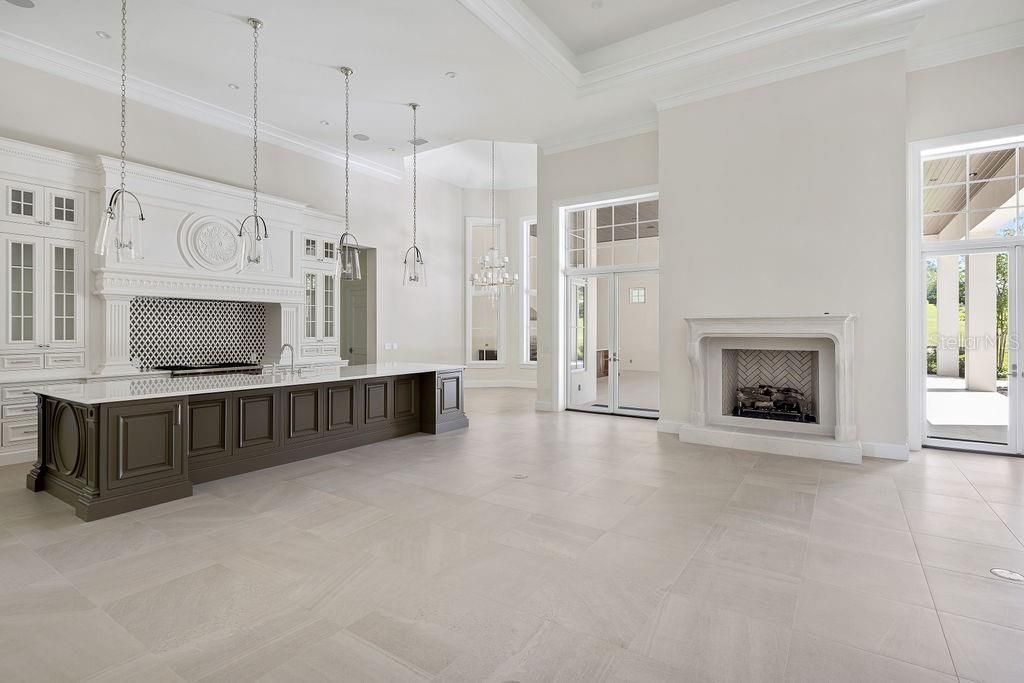 Chandelier, Fireplace, Interior, Kitchen, Pendant Lights