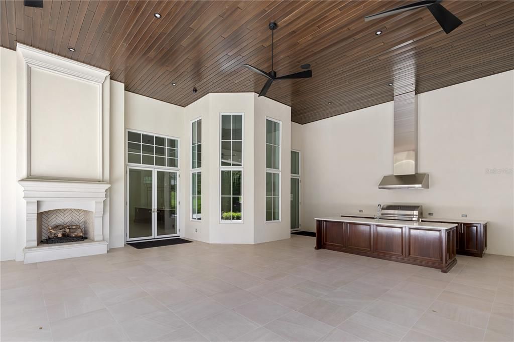 Fireplace, Interior, Recessed Lighting, Stainless Steel Appliances, Wooden Ceilings