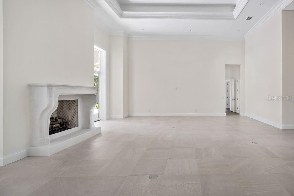 Empty room, Fireplace, Interior, Recessed Lighting