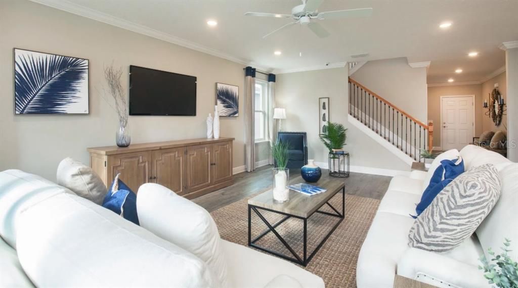 Interior, Living room, Recessed Lighting, Wood Texture Flooring