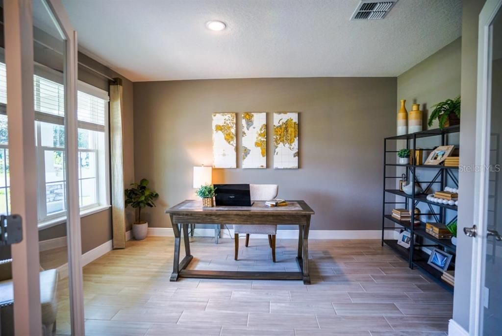 Home Office, Interior, Recessed Lighting, Wood Texture Flooring