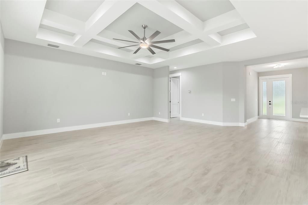 Empty room, Interior, Recessed Lighting, Wood Texture Flooring