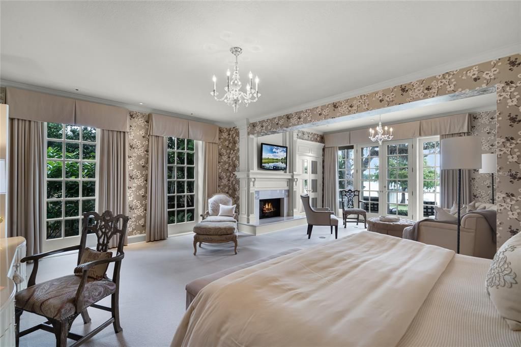 Bedroom, Chandelier, Fireplace, Interior
