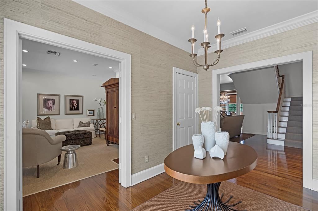 Chandelier, Interior, Living room, Recessed Lighting, Wood Texture Flooring