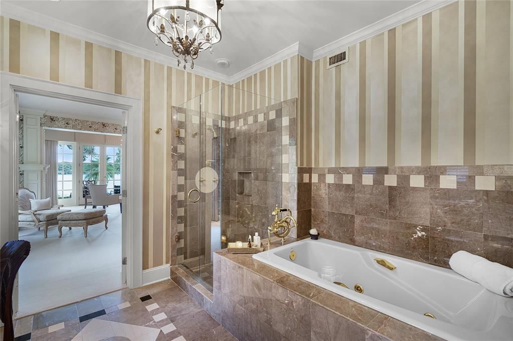 Bathroom, Chandelier, Glass Shower, Interior
