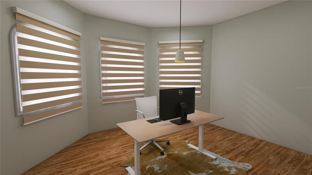 Home Office, Interior, Pendant Lights, Wood Texture Flooring
