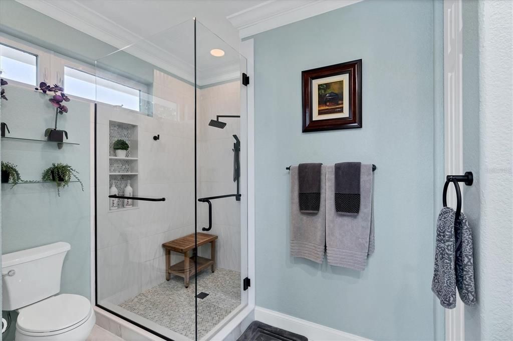 Bathroom, Glass Shower, Interior, Recessed Lighting