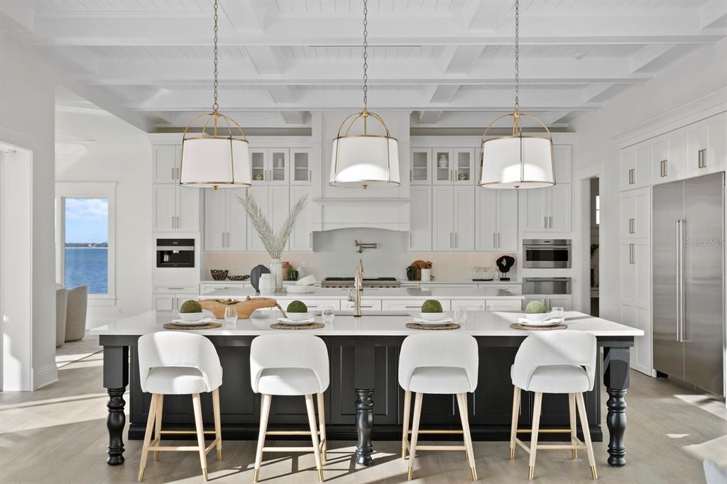 Interior, Kitchen, Pendant Lights, Stainless Steel Appliances, Water, Wood Texture Flooring