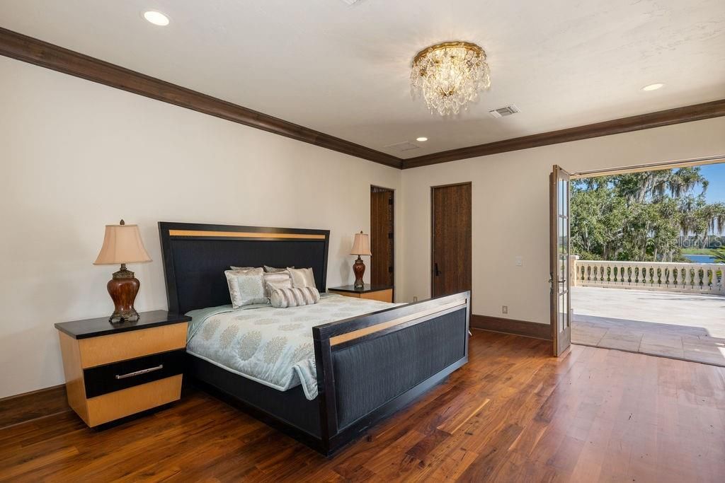 Bedroom, Chandelier, Interior, Recessed Lighting, Wood Texture Flooring