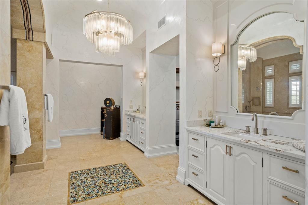 Bathroom, Chandelier, Interior, Marble Walls