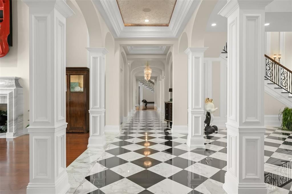 Chandelier, Interior, Marble, Recessed Lighting
