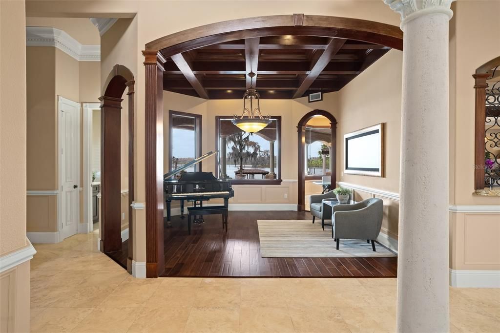 Interior, Pendant Lights, Piano, Wooden Beams, Wooden Ceilings, Wood Texture Flooring