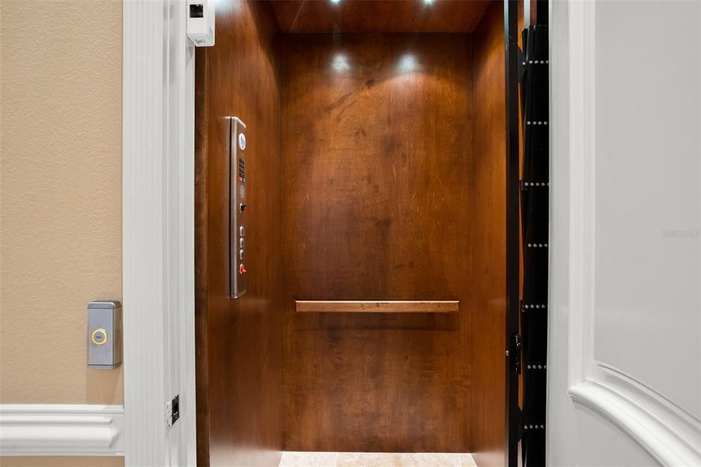 Elevator, Interior, Wooden Walls