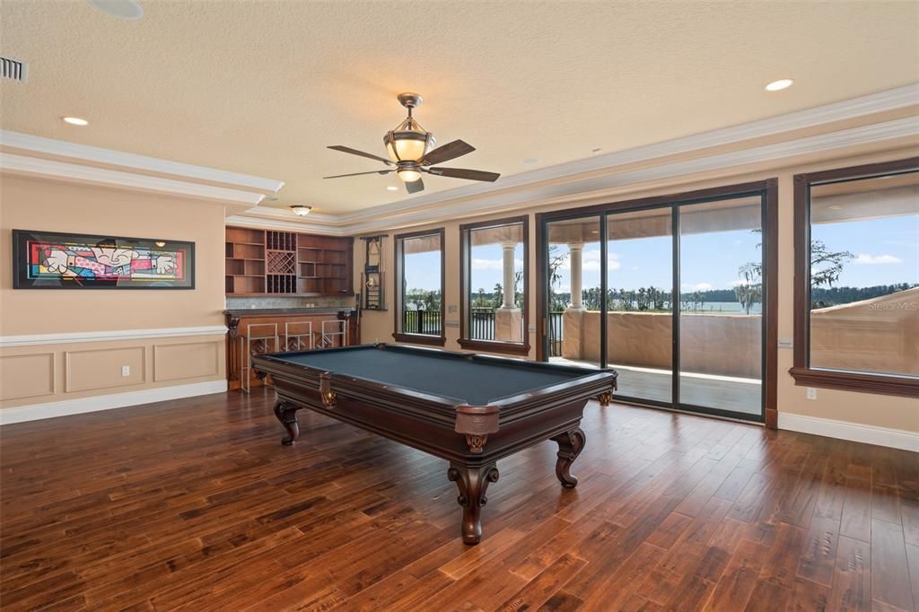 Billiard Table, Game Room, Interior, Recessed Lighting, Wood Texture Flooring