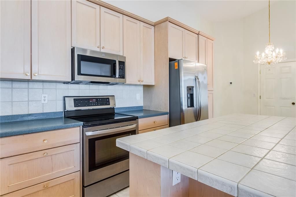 Interior, Kitchen, Pendant Lights, Tile Countertops