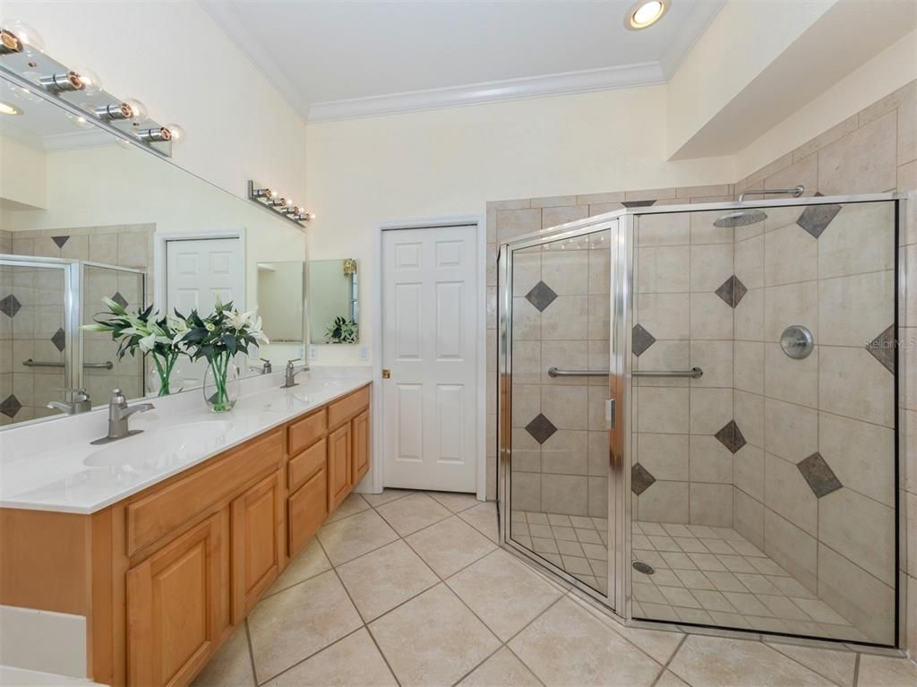 Bathroom, Dual Sink Vanities, Glass Shower, Interior, Recessed Lighting