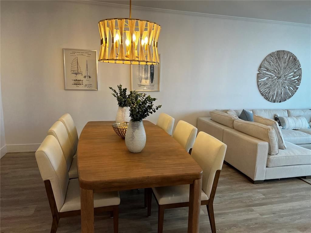 Dining room, Interior, Living room, Pendant Lights, Wood Texture Flooring