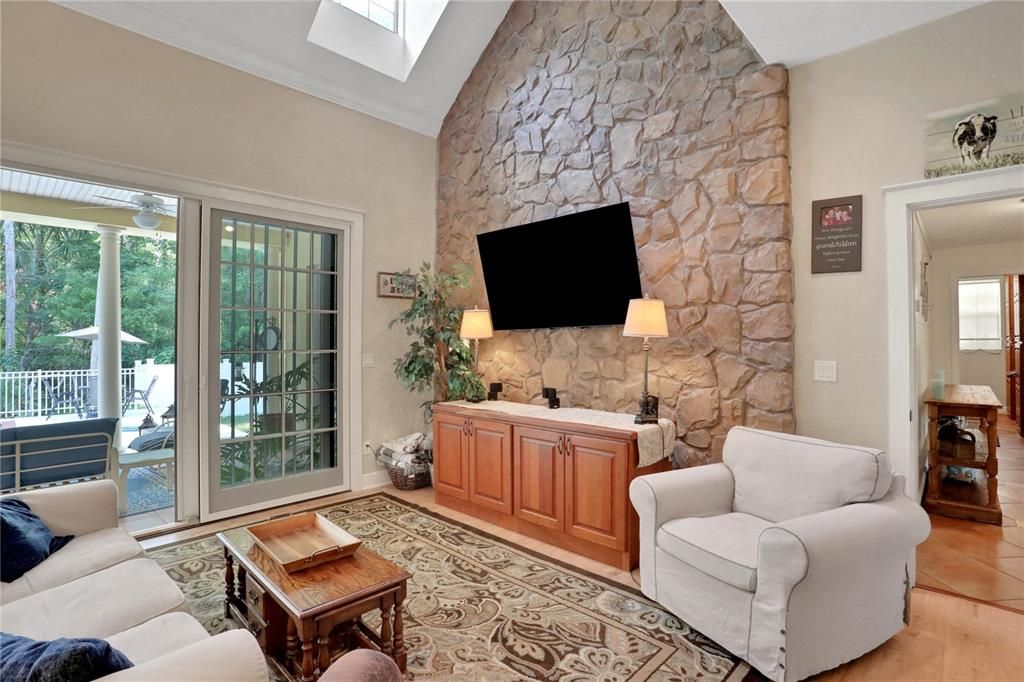 Interior, Living room, Stone Walls, Wood Texture Flooring