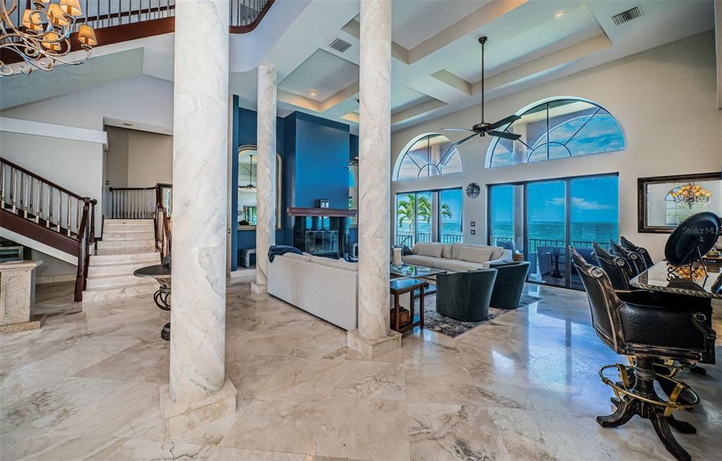 Chandelier, Interior, Living room, Marble, Recessed Lighting, Water