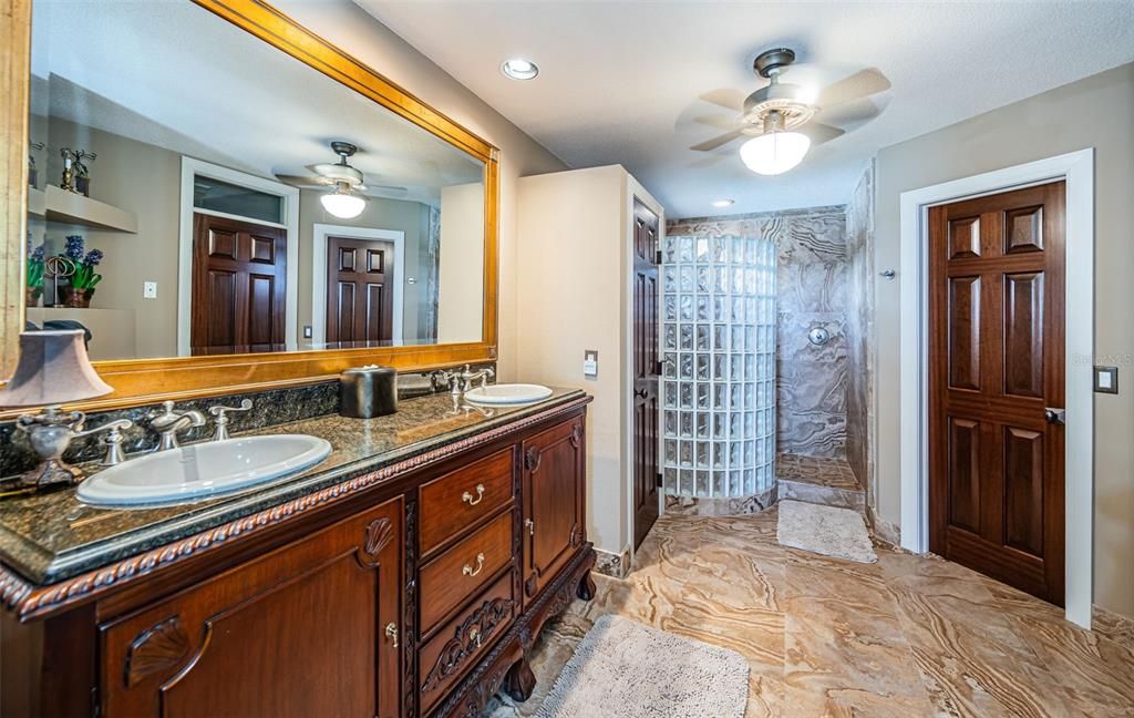 Bathroom, Dual Sink Vanities, Glass Shower, Interior, Recessed Lighting